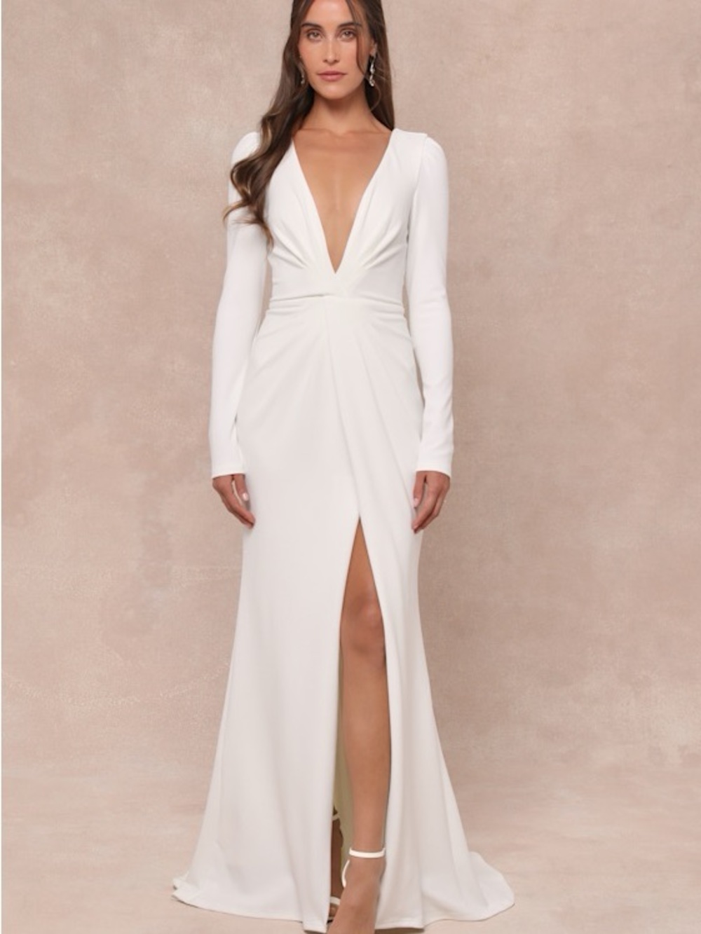 Lulus Stunning Romance White Long Sleeve Mermaid Maxi Dress Size S